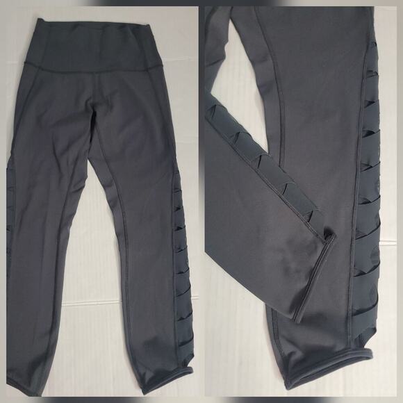 Lululemon Leggings Womens 8 Braid Side Mesh Lasercut High Rise Gray - Picture 3 of 8